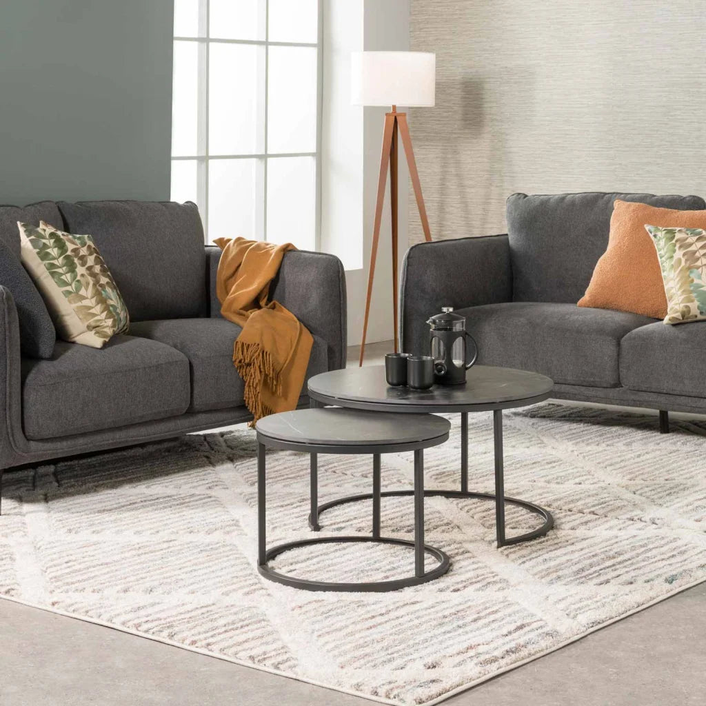 Colada Set Of 2 Stone Top Coffee Table - Black Leg