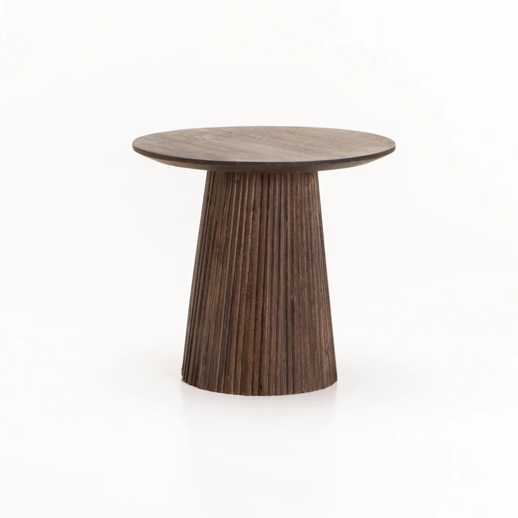 AGIO 50cm Round Solid Wood Side Table - Dark Brown
