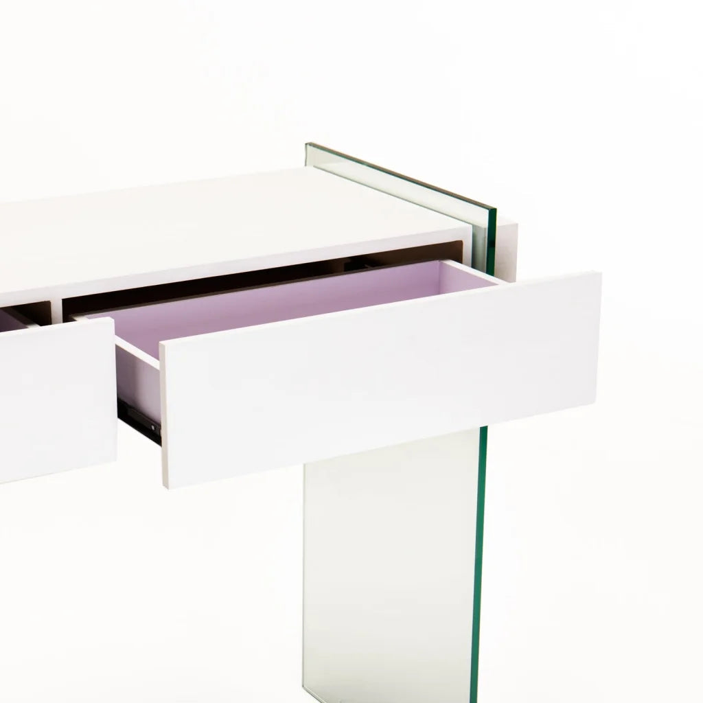 Juju Glass Console With Drawers - White