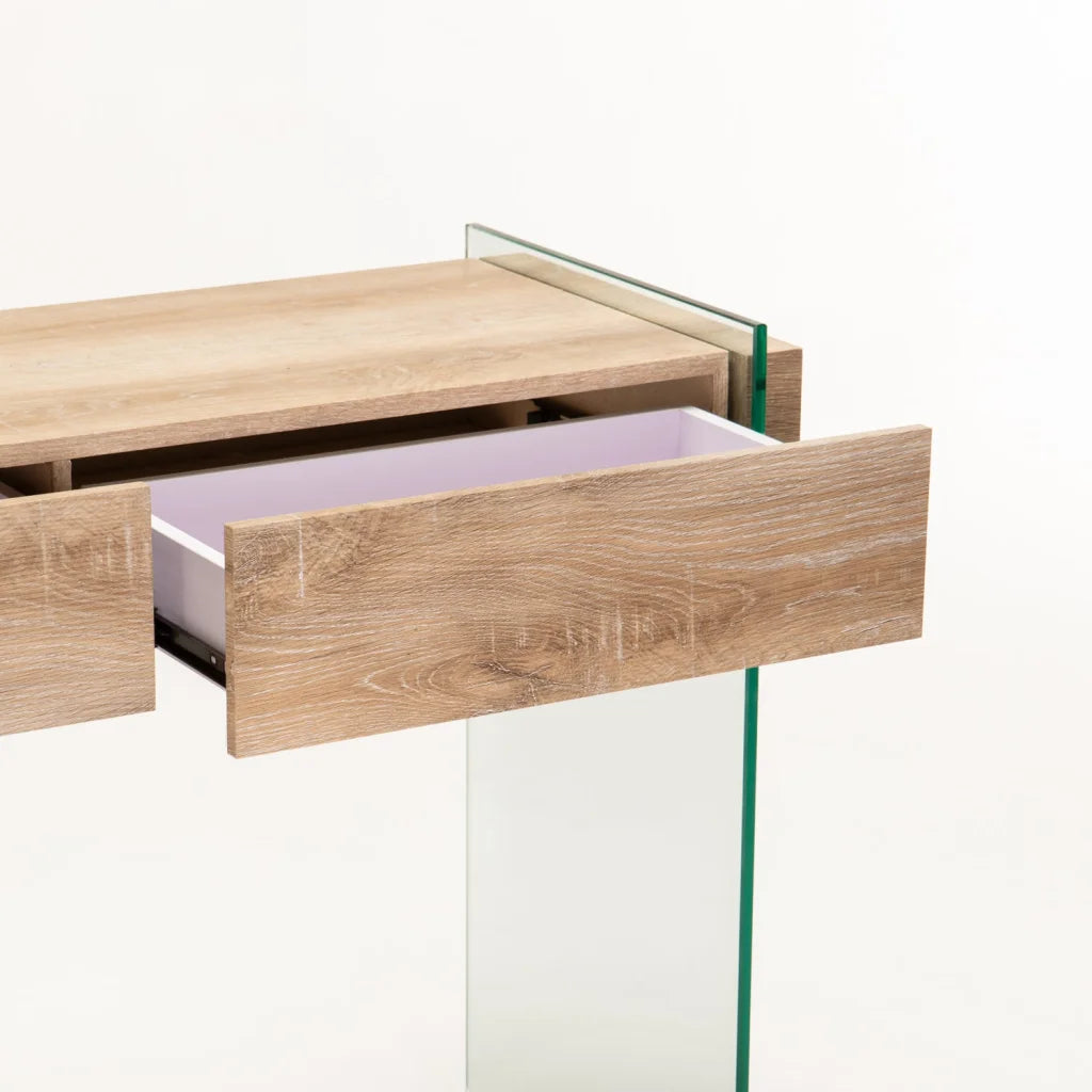 Juju Glass Console With Drawers - Oak
