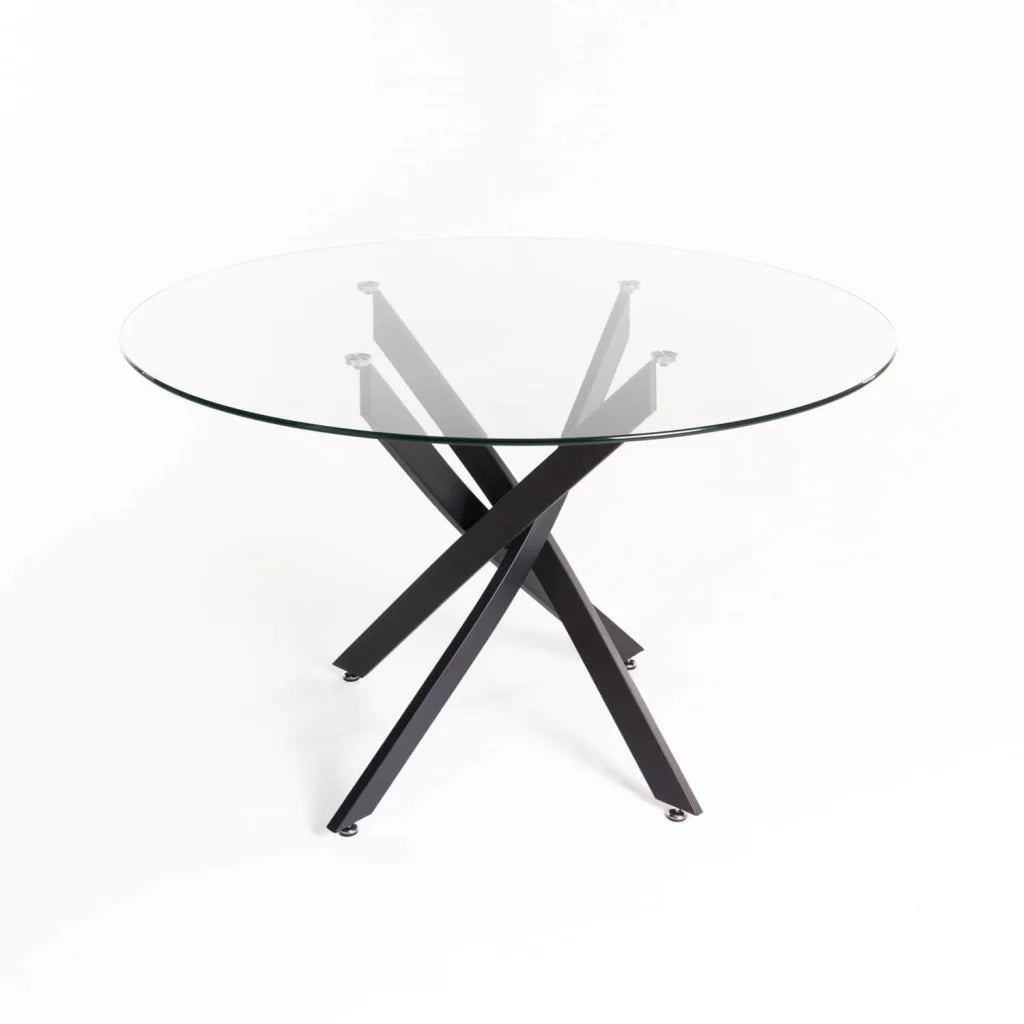 Nova Round 10mm Glass Top Dining Table - Black - 4 Seater