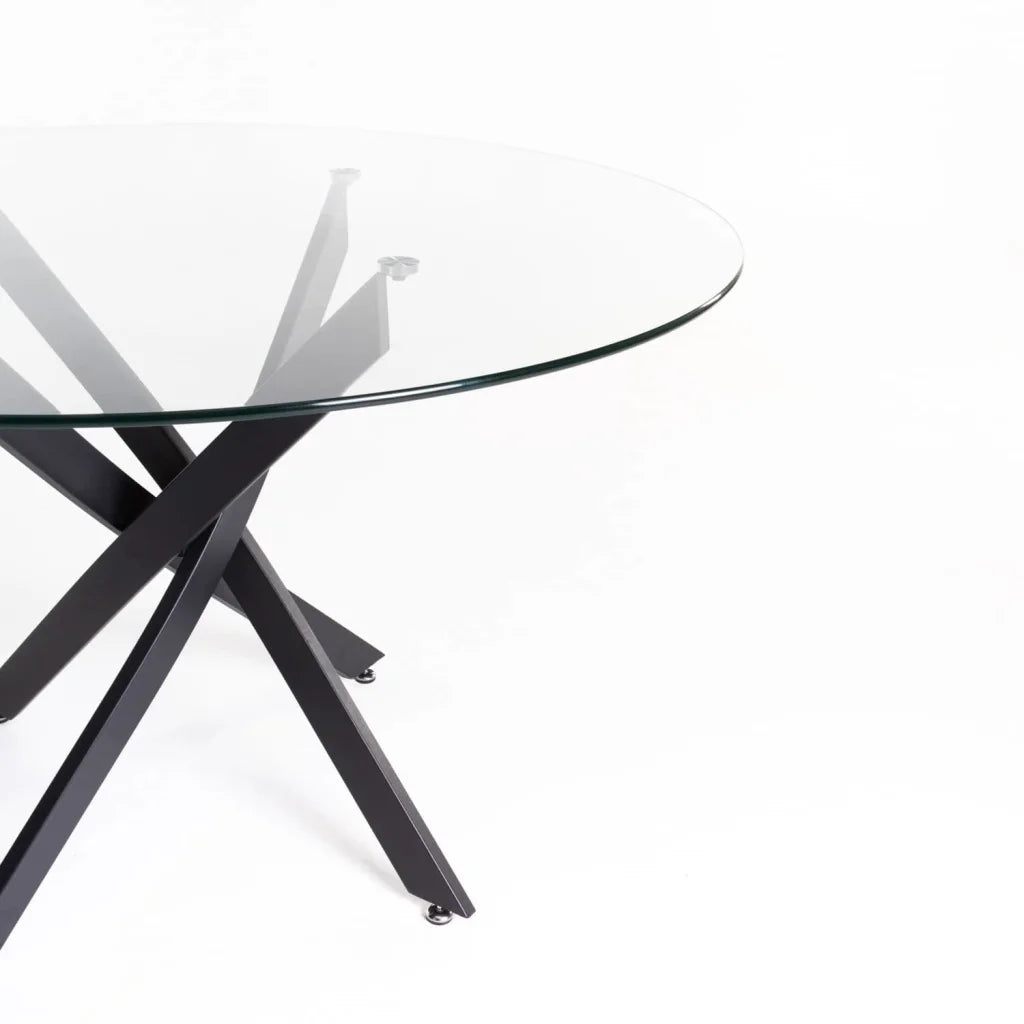 Nova Round 10mm Glass Top Dining Table - Black - 4 Seater