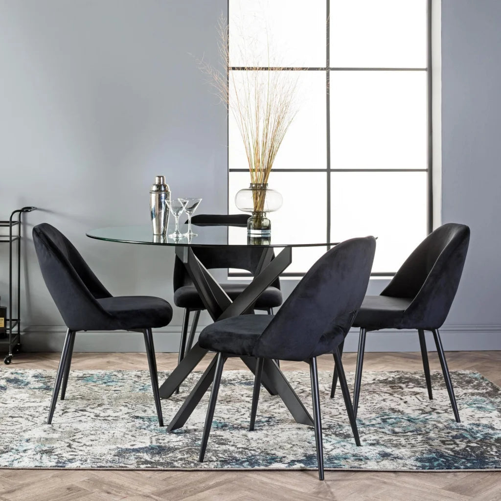 Nova Round 10mm Glass Top Dining Table - Black - 4 Seater