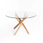Nova Round 10mm Glass Top Dining Table - Beech - 4 Seater
