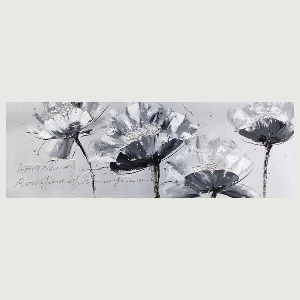 Oil Painting Art O - Four Monochrome Flowers 50x150