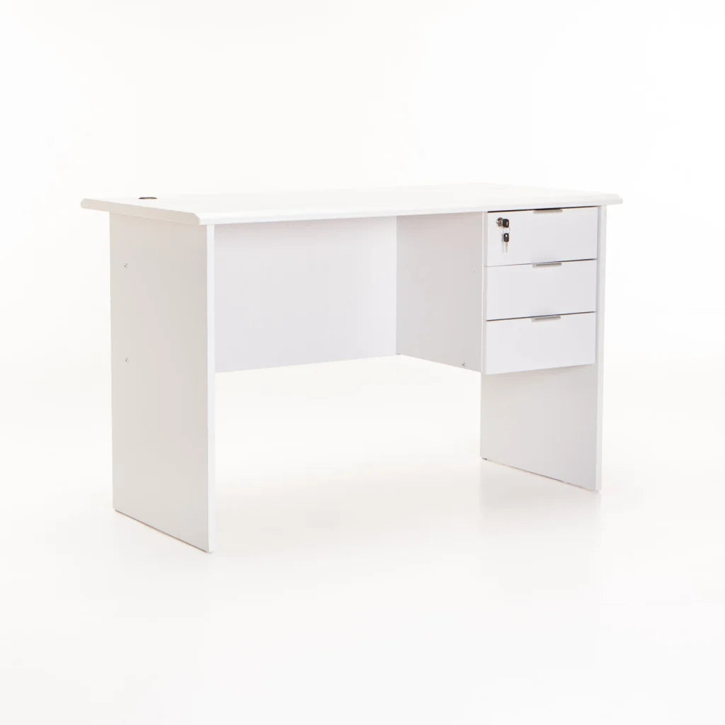 Keir 120cm Deluxe 3 Drawer Desk - White