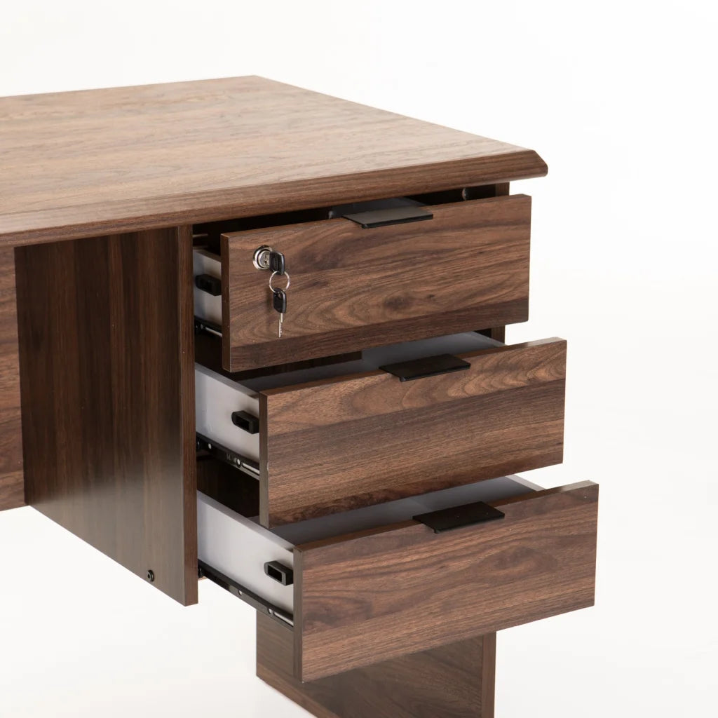 Keir 120cm Deluxe 3 Drawer Desk - Walnut