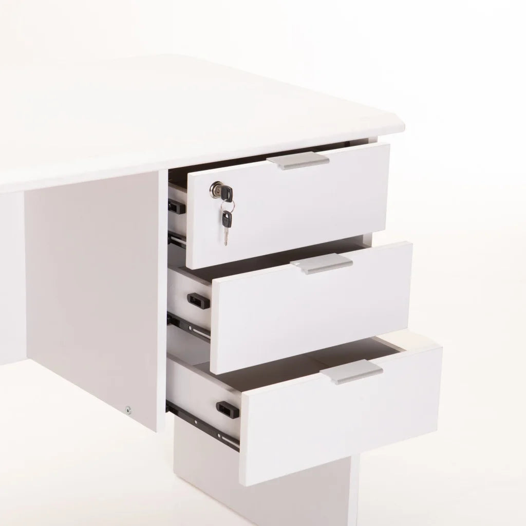 Keir 120cm Deluxe 3 Drawer Desk - White