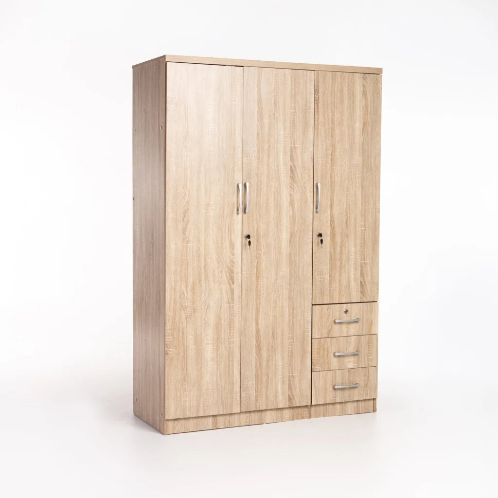 Flory 3 Door 3 Drawer Robe - Oak