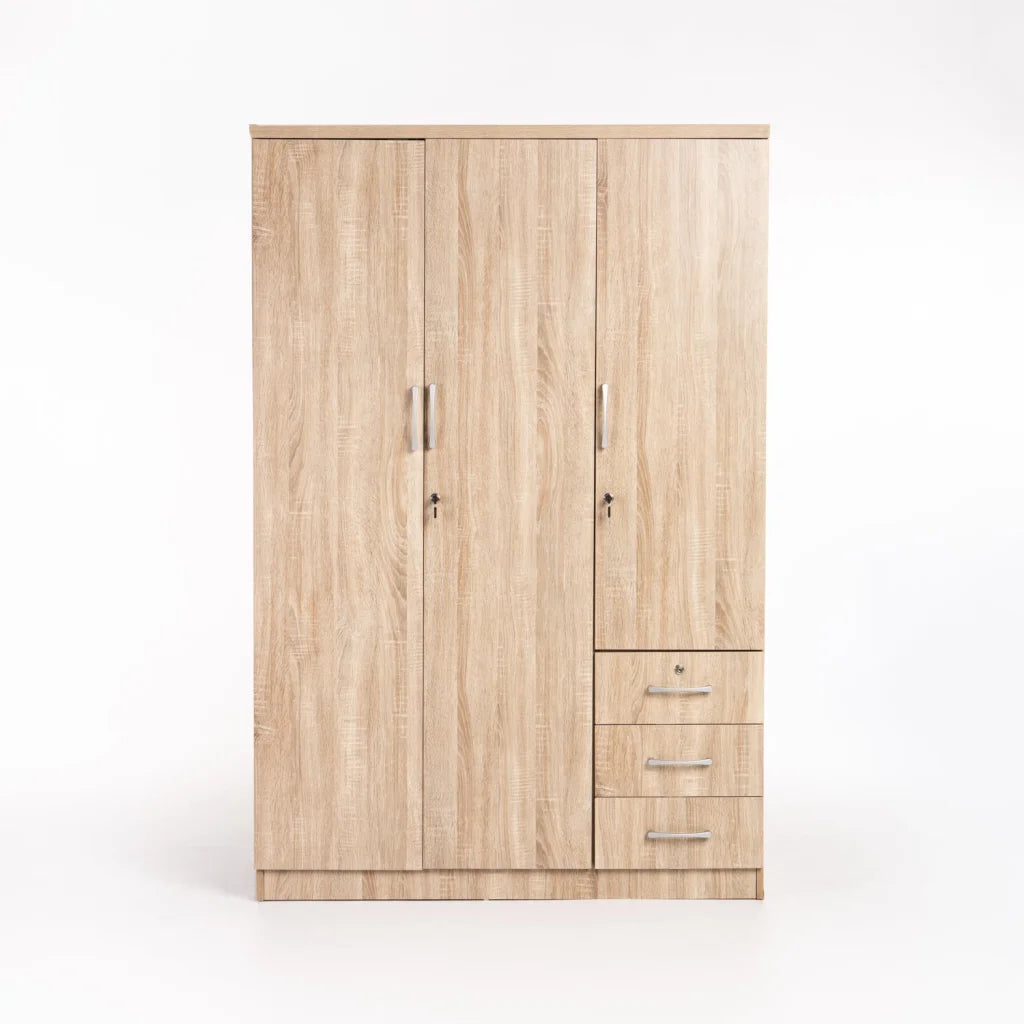 Flory 3 Door 3 Drawer Robe - Oak