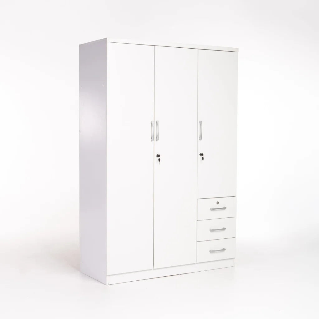 Flory 3 Door 3 Drawer Robe - White