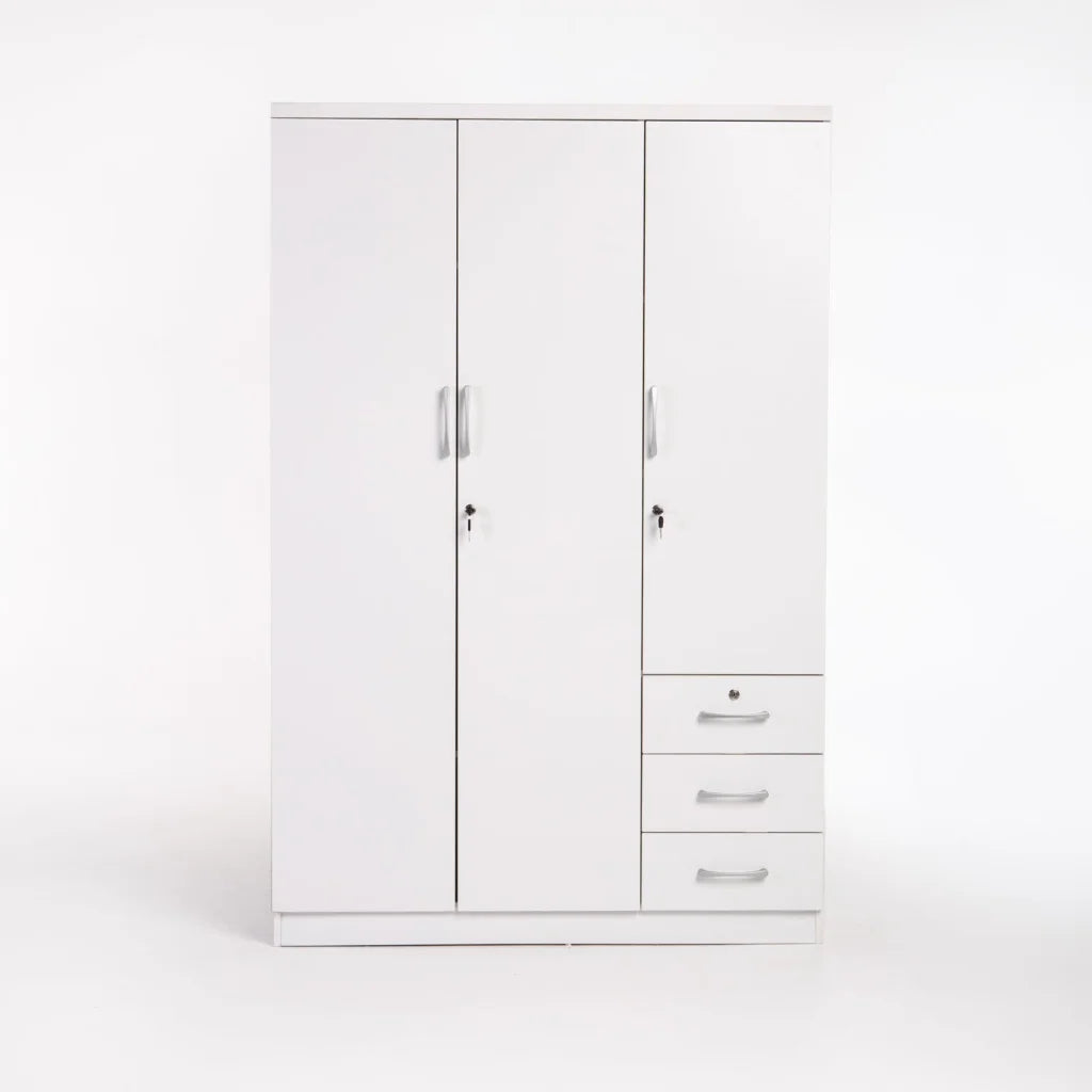 Flory 3 Door 3 Drawer Robe - White