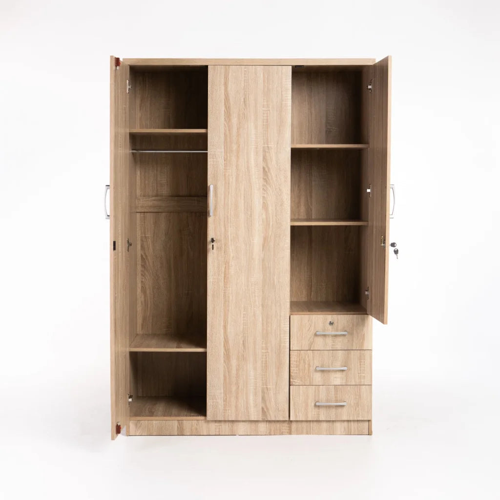 Flory 3 Door 3 Drawer Robe - Oak