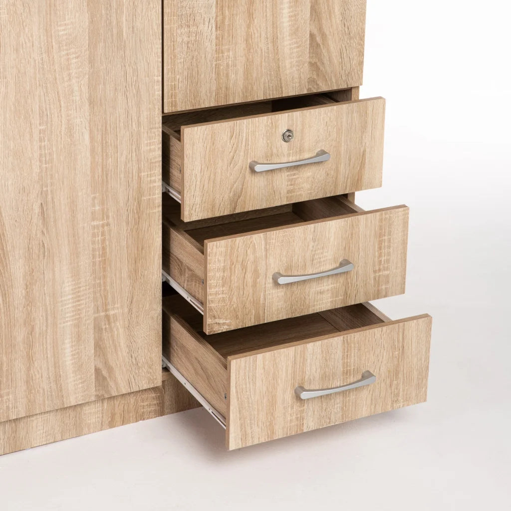 Flory 3 Door 3 Drawer Robe - Oak