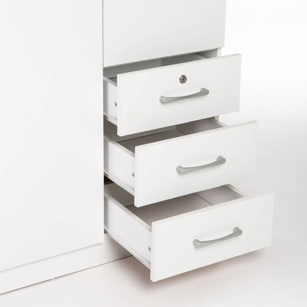Flory 3 Door 3 Drawer Robe - White